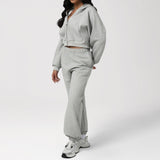 Autumn Winter Loose Slimming Track Sweatpants Women Thickened Hooded Zipper Sweatshirt Coat Casual Two Piece Set