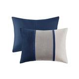 7 Piece Faux Suede Comforter Set Blue Queen