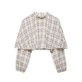 Spring Women Clothing Plaid Laminated Decoration Short Shirt Top
