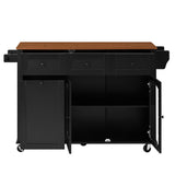 54.2" Mobile Kitchen Island with Glass Door Storage & Trash Bin Cabinet