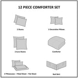 12 Piece Jacquard Comforter Set with Bed Sheets Khaki Cal King