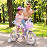 Kids Bike 12-20 Inch with Training Wheels & Basket Purple