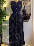 Women Wear Summer Elegant Graceful Sleeveless Waistcoat Vest Pleated Skirt Set