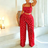 Women Wear Casual Thin Tassel Polka Dot Wide Leg Pants Set