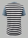 Denim Patchwork Short Sleeve Blouse