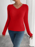 V-neck Solid-color Knitted Warm Plush Sweater