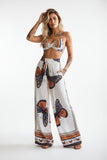 Women's Feather Print Crop Top & Pants Set – 2-Piece Vacation Outfit