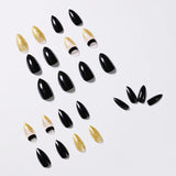 Black Gold Glitter Pointed Wear Nail Art Finished Fake Nails