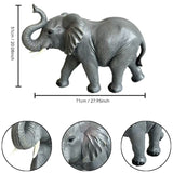 20-Inch Tall Resin Elephant Statue with Raised Trunk, Grey