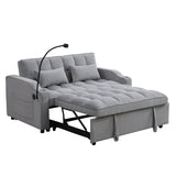 Modern Velvet Sleeper Loveseat with Pullout Bed and USB Ports - Light Gray
