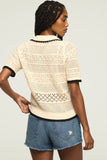 [167220-110] WOMENS LUCKY BRAND LACE POLO SWEATER TEE - WHITECAP GRAY