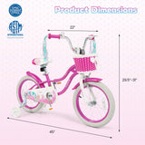 Kids Bike 18-Inch with Training Wheels and Basket Rose Red