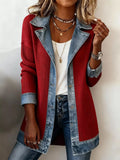 Full Size Denim Trim Ribbed Knit Jacket Plus Size
