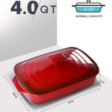 Large Ceramic Casserole Dish with Lid 4.0 Qt Rectangular Baking Pan Red