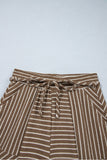 Khaki Stripe Patchwork Design Wide Leg Casual Pants