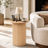 18" Round Fluted Side Table with Pedestal Drum Base