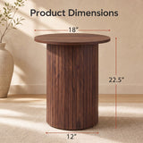18" Round Fluted Side Table with Pedestal Drum Base