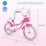 Kids Bike 18-Inch with Training Wheels and Basket Rose Red