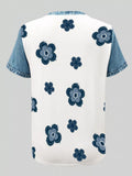 Denim Patchwork Short Sleeve Blouse