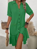 Women's Puff Sleeve Ruffled Hem Mini Dress – Solid Color