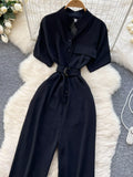 Button Front Wide Leg Jumpsuit