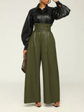 Women's High-Waist PU Leather Wide-Leg Pants