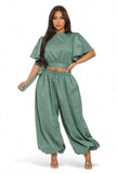 Ruffle Short Sleeve Crop Top & Jogger Pants Set
