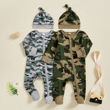 Newborn Baby Girls Boys Camouflage Military Deisgn Romper Infant Cute Zipper Casual Jumpsuit Hairband Hat Set Clothes For Girls And Boys