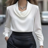 Elegant Satin Blouse - Women's Versatile Long Sleeve Shirt