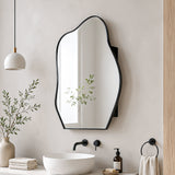 33.5"x22" Irregular Cloud-shaped Surface Mount Mirror Cabinet, Metal Frame Bathroom Medicine Cabinet with Adjustable Glass Shelves, Decorative Storage Mirror for Bathroom Entryway Bedroom, Matte