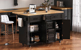 K&K 56.5'' Kitchen Island with Drop Leaf and Power Outlet
