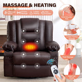 Rocker Recliner Chair with Massage and Heat for Adults,, 360°Swivel oversize recliner chair with Cup Holders, USB Charge Port, Side Pockets for Living Room,Nursery,Bedroom