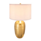 D18x31" Round Aluminum Sheet Gold Table Lamp with White Fabric Shade