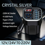 Car Power Inverter 12V 24V To 220V Multi Function Car Charger Converter With USB C QC3.0 Outlet Voltage Display For Truck Vehicle