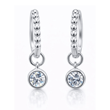 1CTW Created Moissanite Beaded Hoop Drop Earrings in 14kt Gold Over Sterling Silver - Round or Cushion Cut