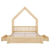 House Style Platform Bed With Guardrail And 2 Drawers