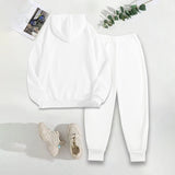 Women's Solid 2-Piece Set Letter Print Hoodie With Pocket