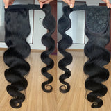 Wrap around Ponytail Human Hair Brazilian Body Wave Pony Tail Remy Hair Clip in Ponytail Extensions for Women 120G