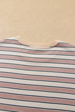 Khaki Stripe Contrast Trim Long Sleeve Top Elastic Waist Pants Set