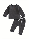 Toddler Thicken Waffle Clothes Set Boy Girls Buttons Round