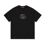 Gucci Collarless GG T-Shirt | Black Cotton Crew Neck