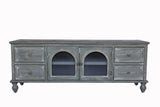 60" Farmhouse TV Stand with 4 Drawers & Glass Doors