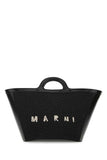 Marni Women Black Leather And Raffia Small Tropicalia Summer Handbag