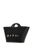 Marni Women Black Leather And Raffia Small Tropicalia Summer Handbag