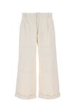 Etro Men Melange Ivory Stretch Cotton Wide-Leg Pant