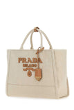 Prada Women Sand Canvas Shopping Bag