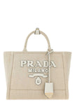 Prada Women Sand Canvas Shopping Bag