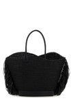 Salvatore Ferragamo Women Black Raffia And Leather Big Shopping Bag
