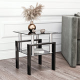 Modern Tempered Glass Square Side Table, 17.72-Inch, Black