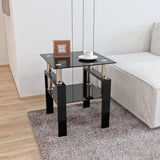 Modern Tempered Glass Square Side Table, 17.72-Inch, Black